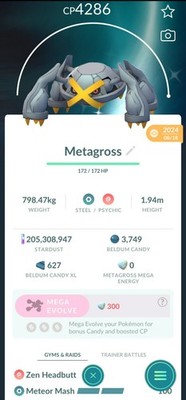 Lv50-3moves - Shiny Metagross - Skill Meteor Mash - 1mill Star.d