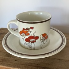 Royal Doulton Cup and Saucer Lambethware Stoneware Fieldflowers Poppy, England