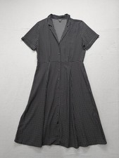 Ann Taylor Women Shirt Dress 12 Black White Squares Button Up Collared Casual