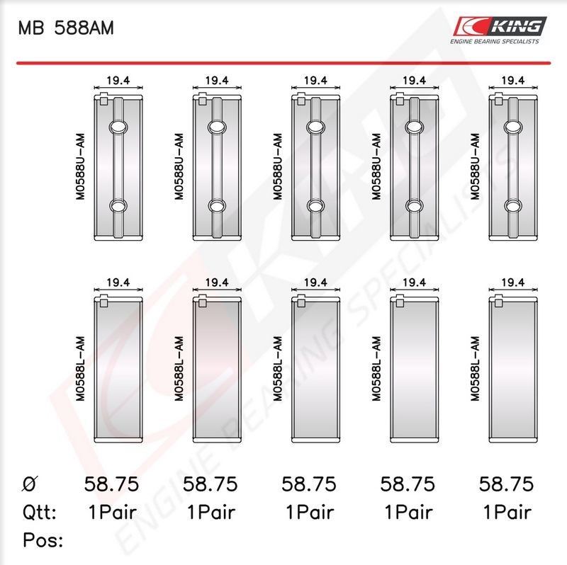 KING MB 588AM1.5 Crankshaft Bearing Shell Set Fits Aro Spartana Pick UP Dacia