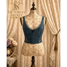 VICTORIA'S SECRET Teal Dream Angels Unlined Romantic Lace-Up Corset Size M DD