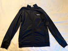 adidas Men's Track Jacket M Black Full Zip Pockets Polyester Knit Stand-Up