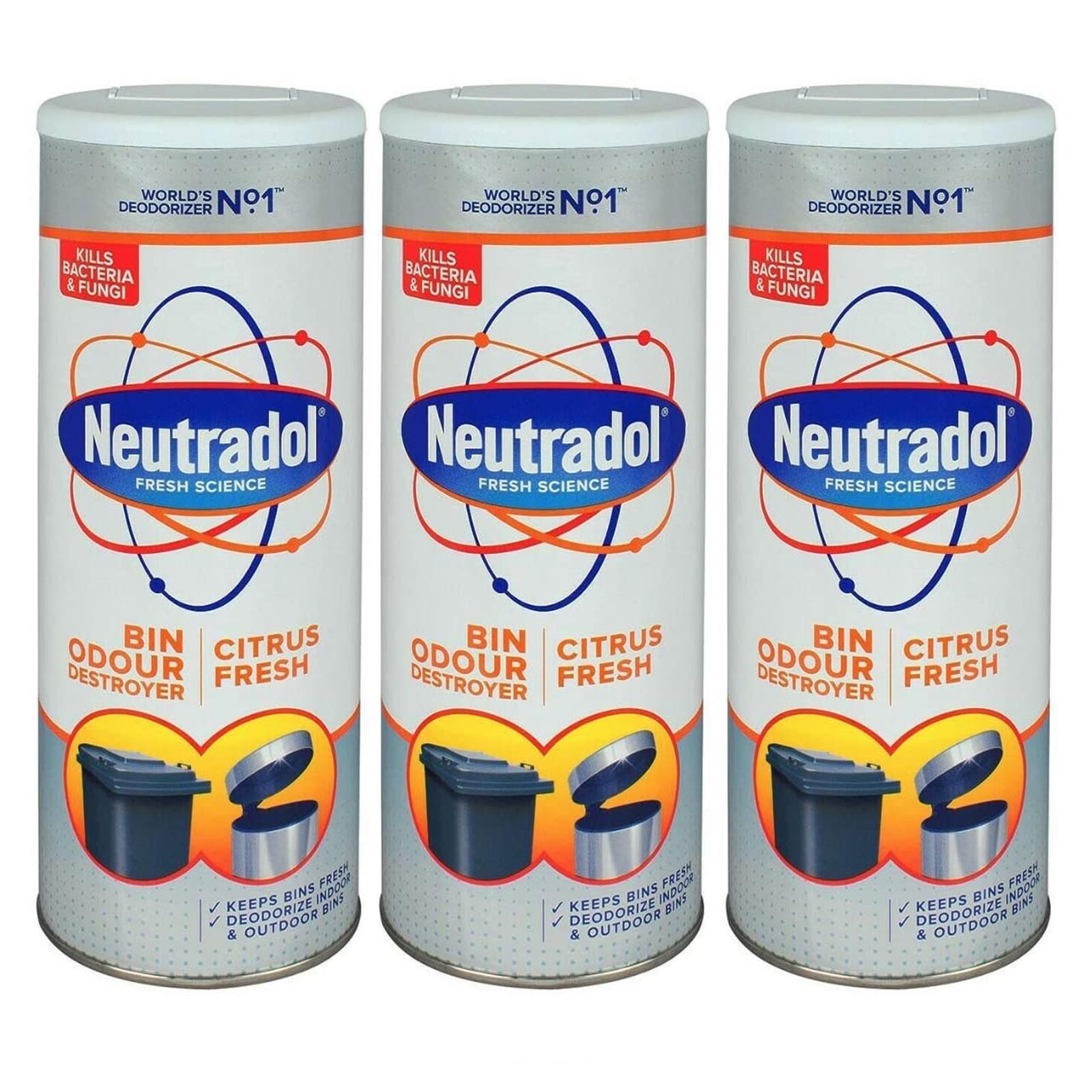 3 x NEUTRADOL DUSTBIN ODOUR DESTROYER CITRUS KITCHEN BIN FRESHENER 350g