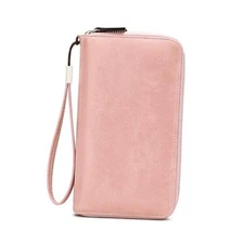  Women's RFID Blocking Leather Wallet - Large Capacity Double Pink(double Zip)
