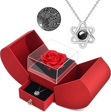 Preserved Red Real Rose with Heart I Love You Necklace -Eternal Flowers