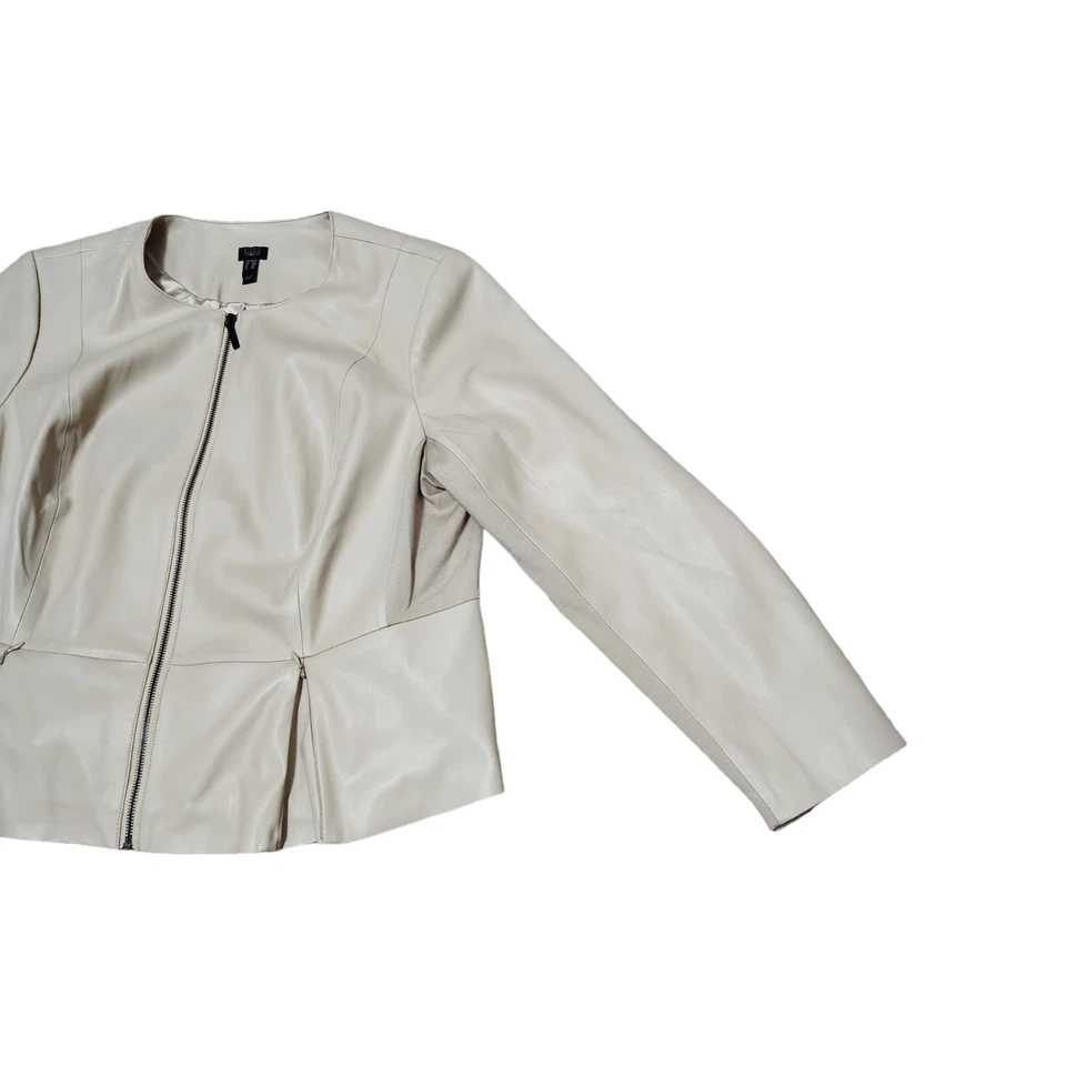 G.I.L.I Faux Leather Peplum Jacket Women's 22W Beige Zip Front Career Plus Size - Image 4 of 4