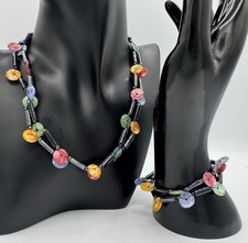 Boho Multicolor Beaded Necklace  Bracelet Set  Statement Beads  Adjustable