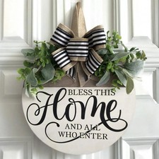 Welcome Sign for Front Door, Rustic Round Wood Wreaths Wall Hanging Outdoor Deco