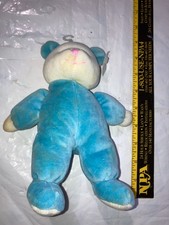 BLUE WHITE RATTLE PLUSH 9 INCH TEDDY BEAR TOY RUSS VELOUR STUFFED ANIMAL