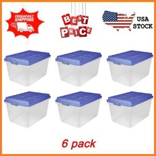 NEW Hefty 72 Qt. Clear Plastic Storage Bin with Blue HI-RISE Lid 6 Pack FREESHIP