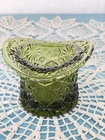 Fenton Vintage Green Glass Top Hat Daisy and Button 3-1/4" Vase Planter Candy