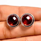 Red Garnet Gemstone Fashion Jewelry 925 Silver Stud Earrings 0.5" ARE-6292