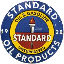 VINTAGE STANDARD UNSURPASSED GASOLINE PORCELAIN SIGN GAS PUMP PLATE SERVICE