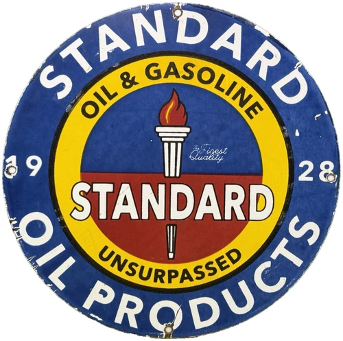 VINTAGE STANDARD UNSURPASSED GASOLINE PORCELAIN SIGN GAS PUMP PLATE SERVICE