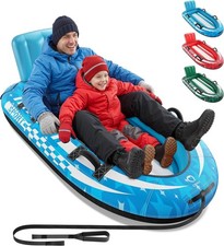 QPAU 2-Person Inflatable Snow Sled with Premium Canvas Cover, Heavy Duty Sled wi