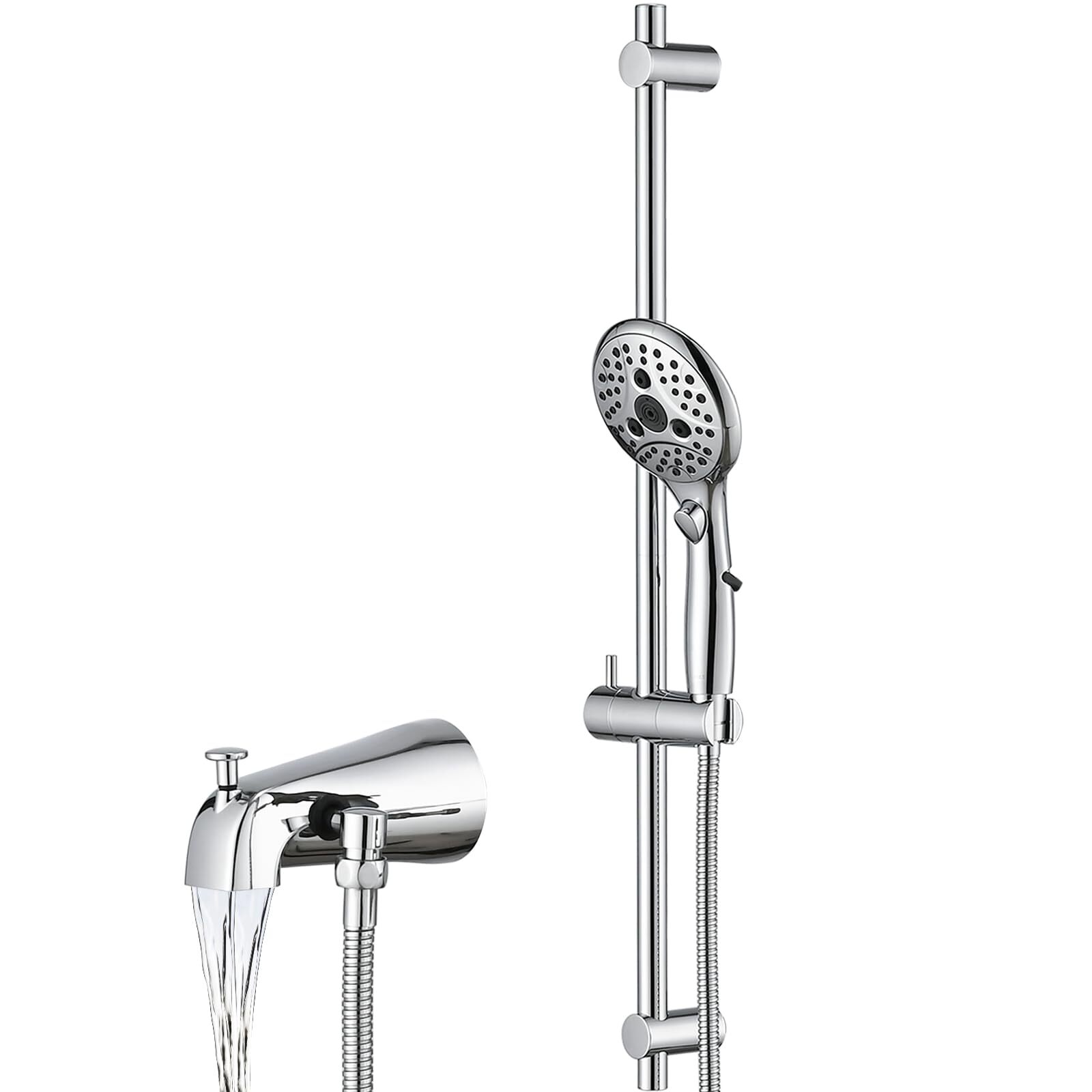 PROOX All Metal Diverter Tub Spout, 6 Settings Hand Held Shower with ON/OFF P...