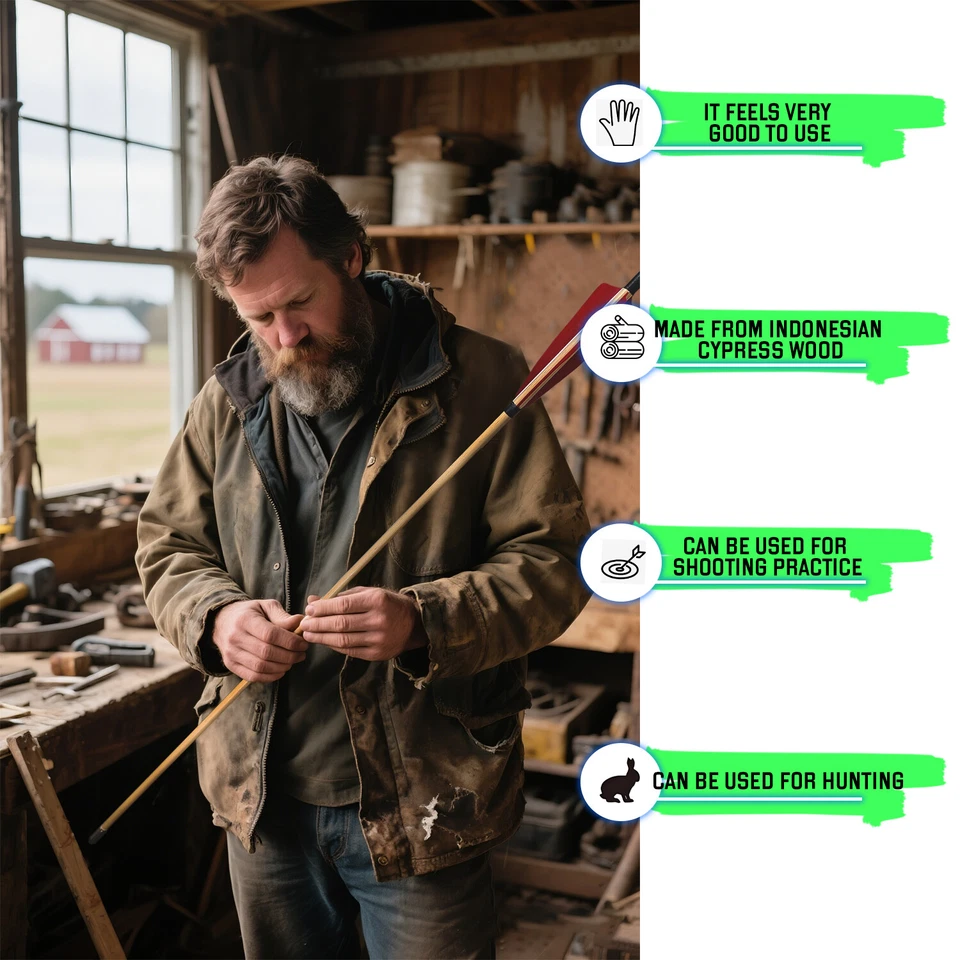 12Pcs Handmade Wooden Arrow 33" Spine 500 Mongolia 5" Turkey Feather Longbow - Image 4 of 4