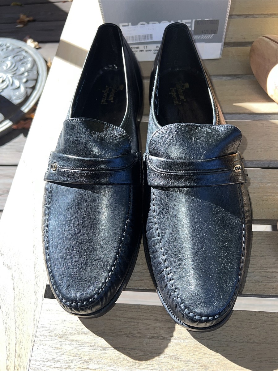 Vtg Florsheim Royal Imperial Black Leather Loafers 11d 11  display picture 2