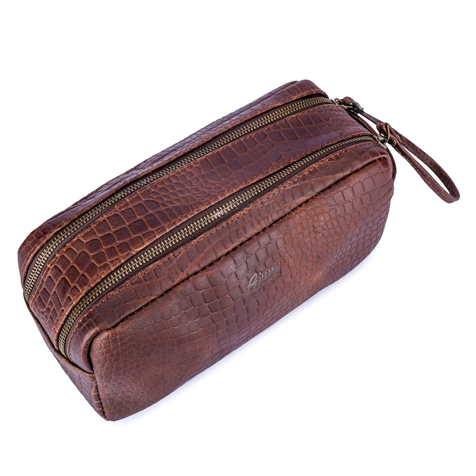 Toiletry Bag for Men Full Grain Leather Large Travel Shaving Dopp Kit Hanging...-image