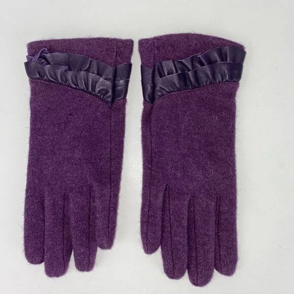 Laundry by Design Womens Purple Wool Blend Faux Ruffle Accent Gloves Lagenlook