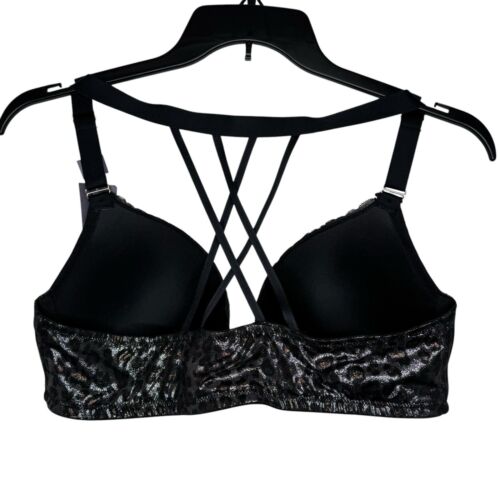 Cacique Seriously Sexy Boost Plunge Bra 40D Metallic Animal Print Front Close - Picture 4 of 7
