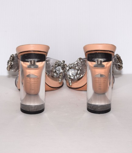 NWOB SCHUTZ Blanck Vinyl and Light Nude Leather Rhinestone High Heel Sandals 7B - Picture 7 of 12
