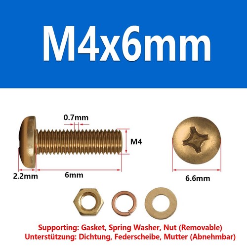 Brass Phillips Pan Head Screws Bolts M3 M4 M5 M6 M8 With Hex Nuts & Washer - Picture 23 of 66