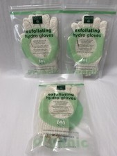 New Exfoliating Hydro Gloves Body Sponge Scrub 3-Pair Lined Organic Cotton