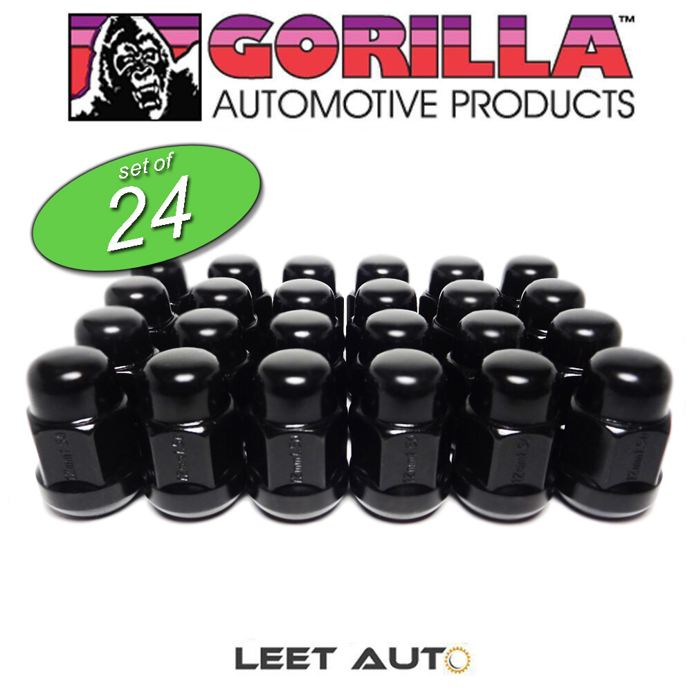 (24pc.) Gorilla Lug Nuts, 12mm x 1.50, Black, Honda Acura Ball Seat, 38138BC