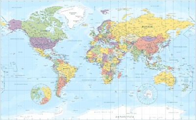 (LAMINATED) WORLD MAP DETAILED POSTER GIANT SIZE 120X90cm WALL PRINT ...