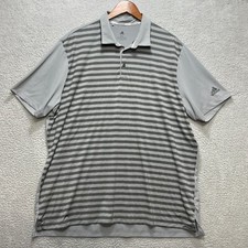 Adidas Golf Polo Shirt Mens 2XL Short Sleeve Grey Stripes Sports Poly Spandex
