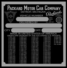 Packard 1940 Cowl Plate Tag Serial Number ID Identification Data Added Free