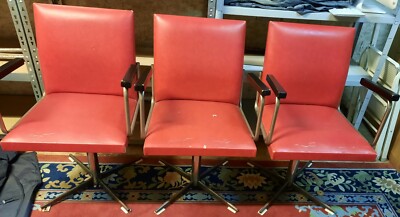 Vintage Drehstuhl Arzt Büro Drehsessel Friseursessel 60er Jahre Retro 3 Stk ROT