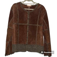 Suede Essentials Size 2x Womens Leather Crochet Button Up Jacket Long Sleeve