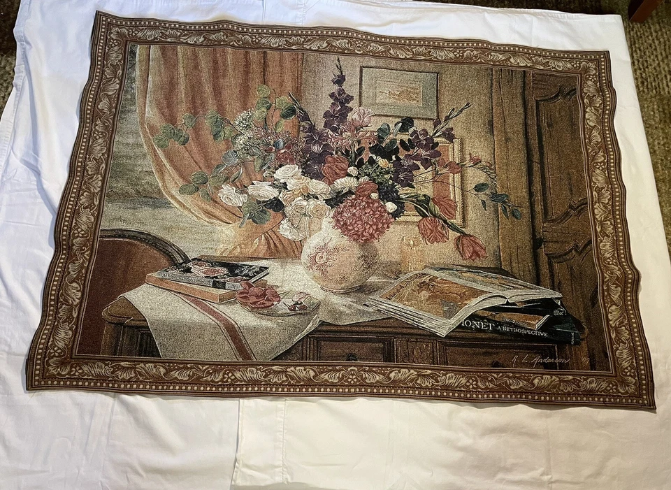 "Tapiz de pared vintage boquet flores libros R. L. Anderson 1999 33 1/2""x 48""" Foto 2 de 4