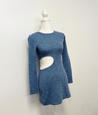 Reformation sz S Blue Ribbed Stretch Knit Cutout Tracy Short T-Shirt Dress