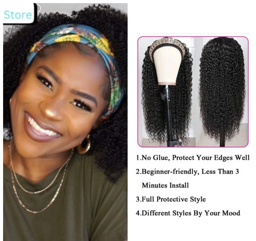HEADBAND WIG HUMAN HAIR CURLY NO GLUE FULL MACHINE MADE BRAZILIAN REMY - Picture 8 of 12