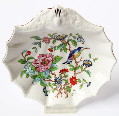 Porzellan Schale Aynsley England Dekor Pembroke Muschel - Form Blumen Vogel