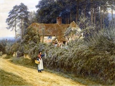 BASKET WOMAN forest H. Allingham Tile Mural Kitchen Bathroom Backsplash Ceramic