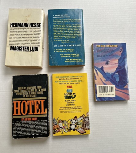 VTG Paperback Books Lot Of 5 Magister Ludi, Llana Of Gathol, Hotel, Mad Sherlock - Picture 7 of 23
