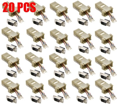 20x DB9 Male to RJ45 Female Network Modular Adapter Connector 8P8C Serial RS232