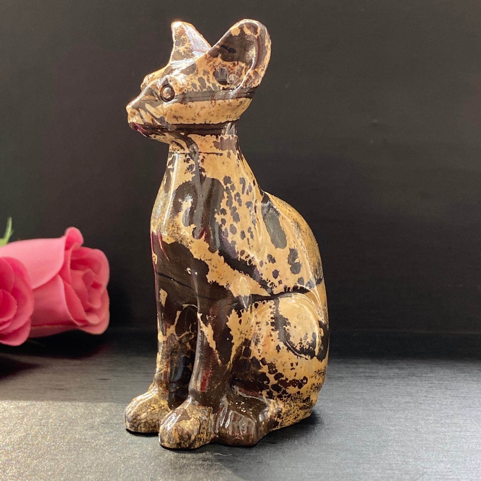 113G Natural Picture jasper Hairless cat Quartz Crystal Skull Carved Figurines