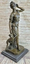 Regalo Compleanno Diana Dea Caccia Bronzo Marmo Statua Cacciatore Cane Art Deco Decorazione