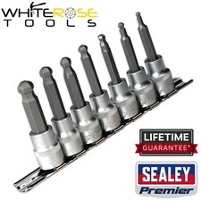 Image of Sealey Socket Bit Set 7pc Metric 3/8"Sq Drive 62mm Premier Ball-End Hex Garage