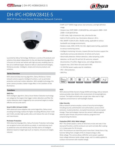 Cámara domo IP micrófono incorporado Dahua IPC-HDBW2841E-S 8MP Wizsense POE IR30m IP67 - Imagen 11 de 14