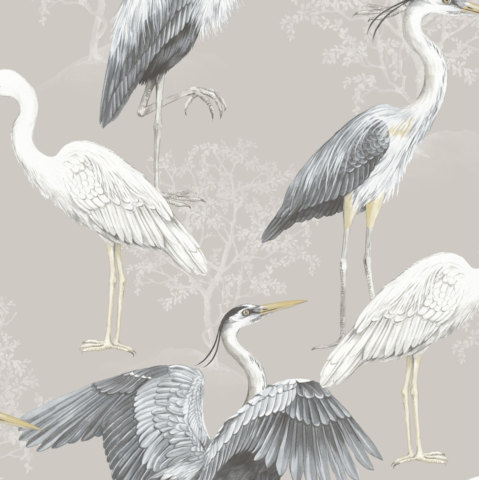 Rasch Design Library Grey Stork Heron Greige Natural Birds Nature Wallpaper
