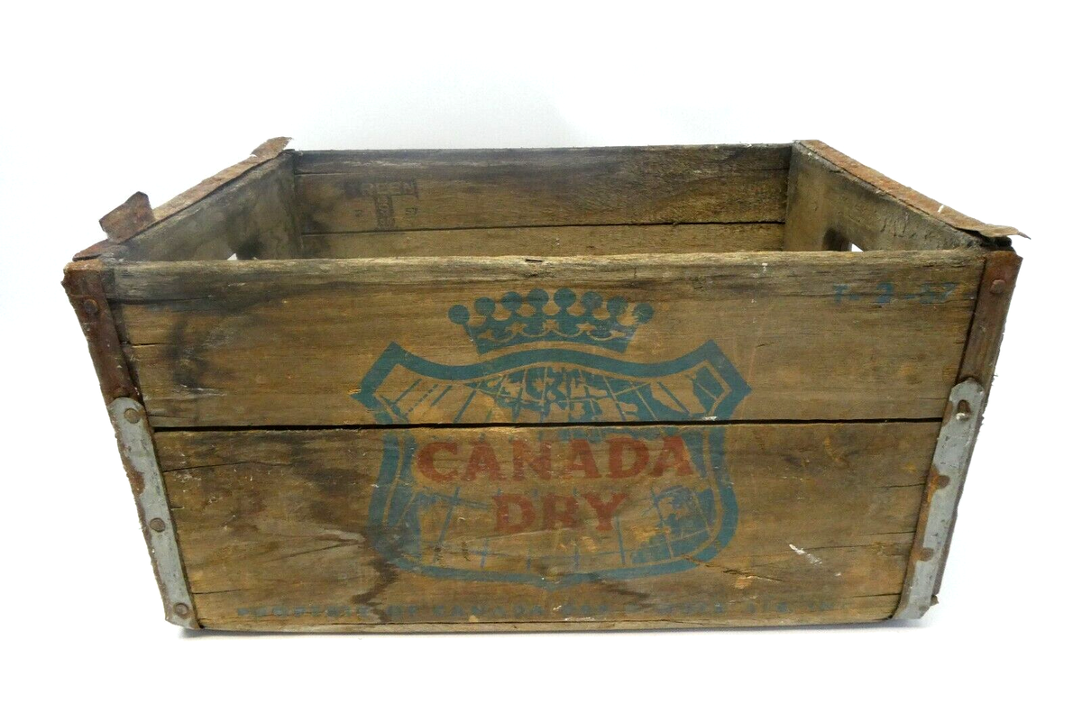 Vintage Used Canada Dry Wood Metal Reinforced Old Shipping Crate