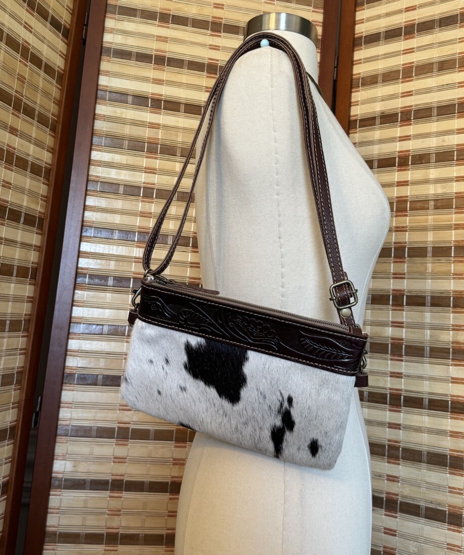 Vintage 90s Y2K Genuine Leather Cow Print Mini Bag Shoulder