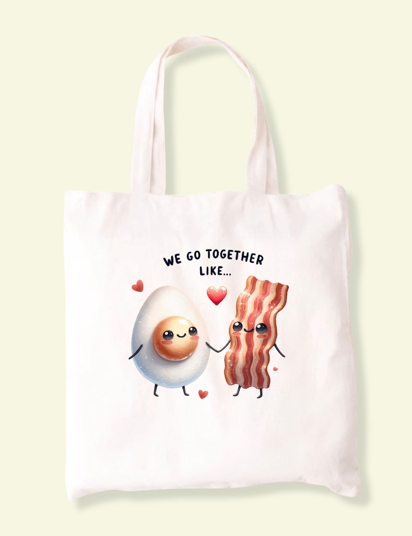 ⭐ Tote bag Amor Huevo y Bacon ✅ Bolsa de Tela Personalizada | Tote Bag 100% A...