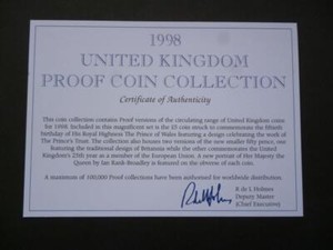 1998 ROYAL MINT PROOF COIN SET DOCUMENTATION GENUINE 1998 PROOF SET LEAFLET COA